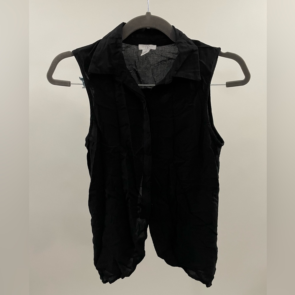 Sleeveless Black Split Button Shirt Sz XS